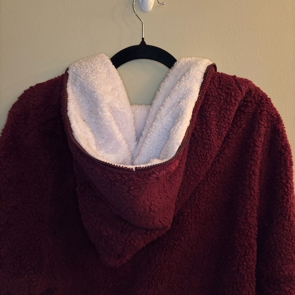 Caissip Womenβs Sherpa Full-Zip Jacket β Burgundy & White Size XXL - Picture 11 of 13